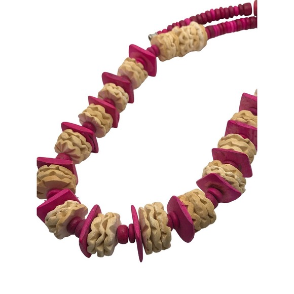 Vintage Pink & Wooden Beaded Necklace - Picture 2 of 4